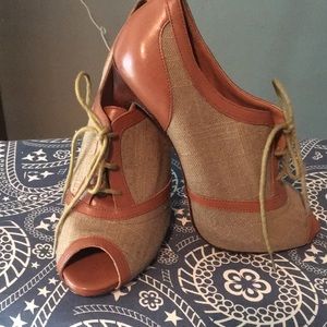 Lily Lace up canvas peep booties